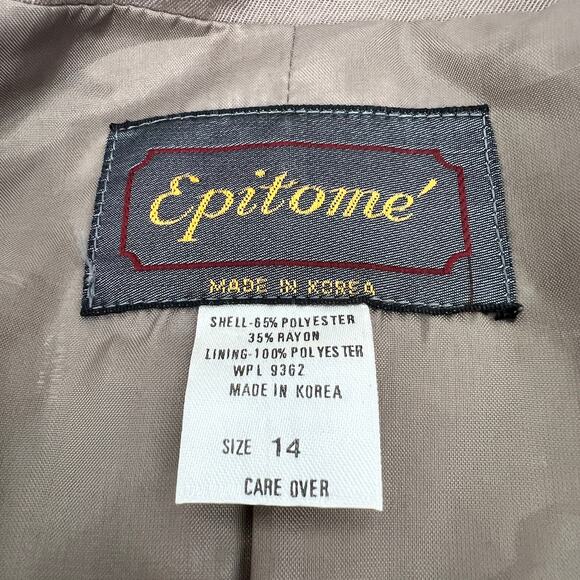 Vtg Epitome Skirt Suit Tag 14/ Fits 28" Tan One Button Blazer Straight Midi READ - Picture 9 of 12